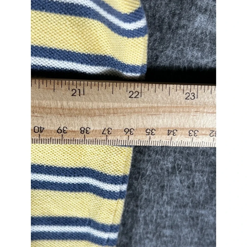 Polo Ralph Lauren Mens Large Yellow Navy Blue Striped Pique Short Sleeve Polo